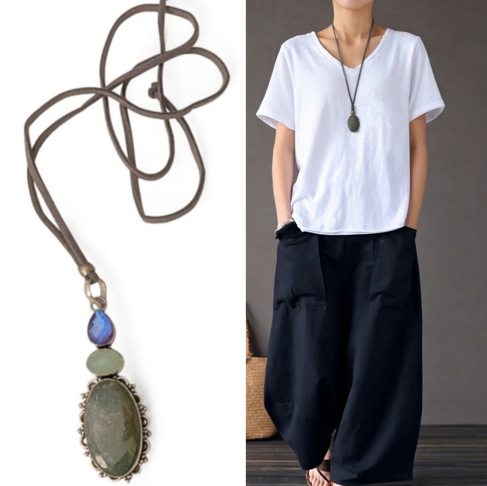 VINTAGE Moonstone Silver Pendent Necklace Artisan Jewelry
